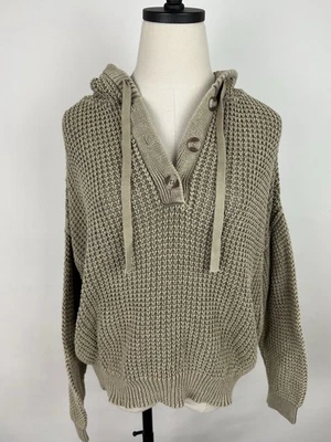 Suéter Henley Mujer Pequeño Con Capucha Calce holgado Beige Algodón Reflejos Naturales Foto 1 de 4