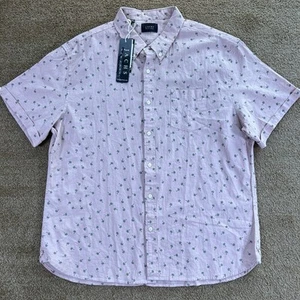 NWT Jachs Men's XL Rosette Pink Palm Trees Printed Linen Short Sleeve Shirt - Picture 1 of 8