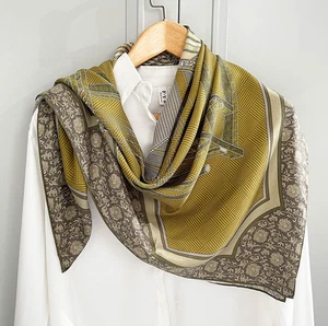 100% Mulberry Silk Scarf Neckerchief 43'' Shawl Double Face steel frame Print - Picture 1 of 6
