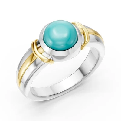 Anel unissex de prata 925 ouro 10K esmeralda ônix turquesa coral - Imagem 1 de 4