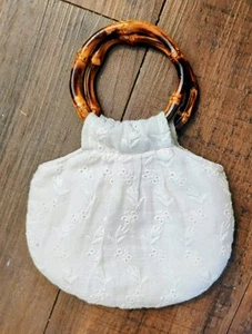 VTG Mini Baby Gap Boho Wooden Handle Eyelet Girls Purse Clutch - Picture 1 of 10