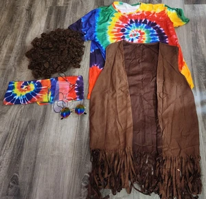 Hippie Costume for Men Women 60s and 70s colorful T-shirt sunglasses  & More-L - Picture 1 of 3