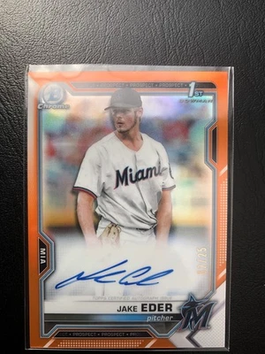 2021 Bowman Chrome Jake Eder Orange Refractor /25 1st Auto RC Miami Marlins - Image 1 of 2
