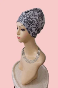 Turban. Loss Scarf Turban Head Wrap W/Band on Top 100% Cotton mix Black/White - Picture 1 of 7