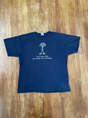 Vintage Y2K Center Logo Funny Graphic Stick Figure T-Shirt Men’s XL Foto 1 de 4