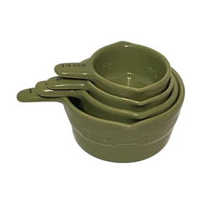 Longaberger Misurino Ceramica 4 Pezzi Verde Salvia Tradizioni Tessuto Set Completo - Foto 1 di 6