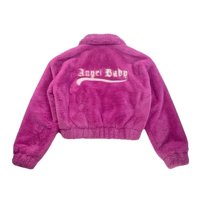 Abrigo recortado de piel sintética Pink Angel Baby blanco Letterman talla grande a XL Forever 21 Foto 1 de 4
