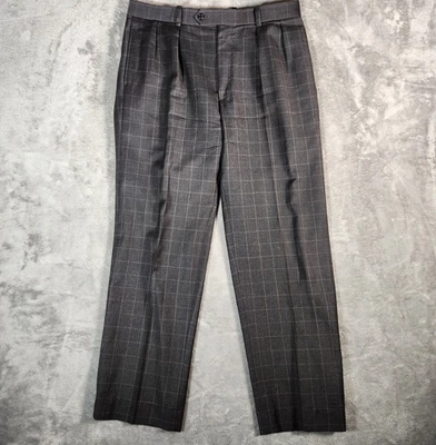 Брюки мужские Harold Powell 34x29 серые оконное стекло шерстяные фланелевые брюки со складками - Изображение 1 из 4