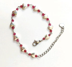 Bracciale in acciaio con ematite argentata a cuore e zirconia cubica rubino 2 mm - Picture 1 of 6