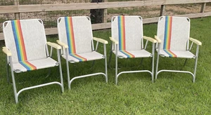 Lot of 4 Vintage Aluminum Rainbow Folding Lightweight Adult Size Lawn Chairs - Picture 1 of 23