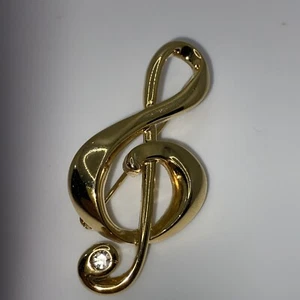 Vintage Estate LC Lauren Conrad Gold Tone Rhinestone Music Note Brooch 2” - Picture 1 of 5