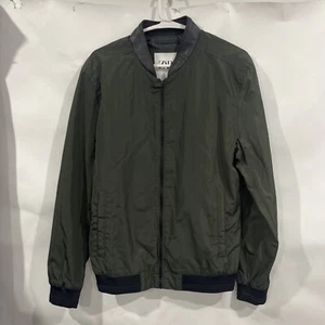 Zara Man Size S Bomber Jacket Army Green Lightweight Zip Up Pockets City Lined - Picture 1 of 14