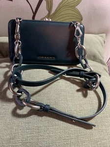 Charles & Keith Small Hard Purse Crossbody Deep Sage Teal Link Strap - Picture 1 of 11