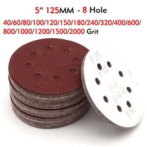125 mm Sanding Discs / Hook & Loop 8 hole pads 5'' Sandpaper 40 - 2000 Grit - Picture 1 of 3