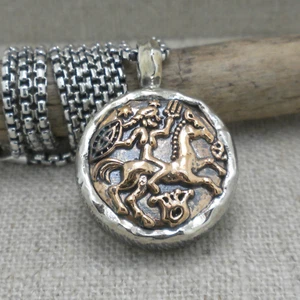 Sterling Silver & Bronze Warrior Goddess Pendant 22" Chain KEITH JACK Boxed - Picture 1 of 7
