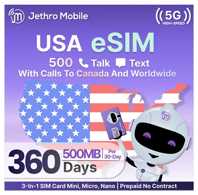 $4.60/Mo Jethro Mobile Prepaid Phone Plan: 500MB Data, 500 Talk & Text eSIM - Image 1 of 4