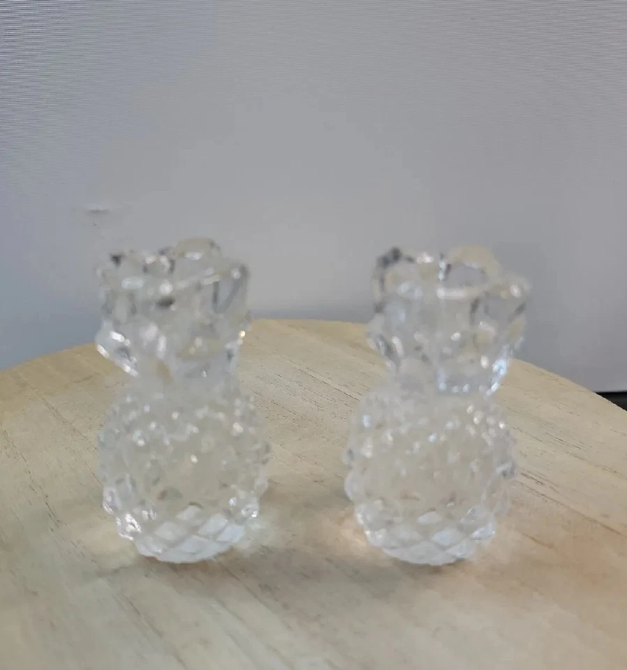 Juego de 2 Candelabros Biedermann 2.5" Piña Vidrio Corte Transparente Decoración Moderna Foto 1 de 4