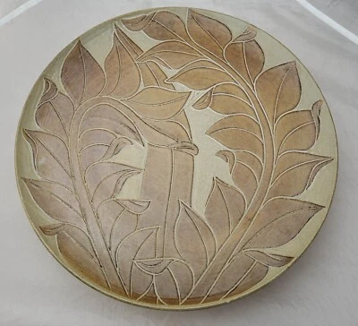 Plato grande/plato para servir de cerámica/piedra firmado 87" diseño de hoja de 13 3/4" Foto 1 de 4