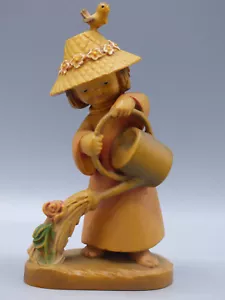 Statuetta Anri Juan Ferrandiz Ragazza Irrigazione Fiori Legno Intagliato 6" Italia - Foto 1 di 7