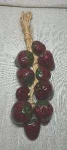 Vintage RISTRA Ceramic Strawberries (10) On A Braided Rope 13” Long - Picture 1 of 2