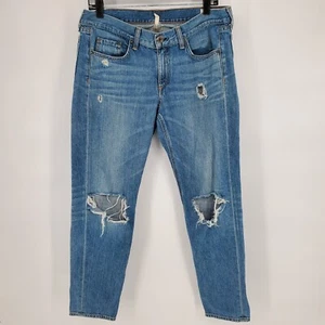 Rag & Bone Boyfriend Jeans Womens 28 Blue Distressed Relaxed Fit Moss with Holes - Picture 1 of 19