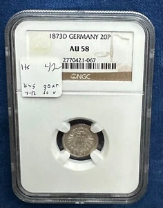 Germany 1873-D AU58 20 pfennig within an NGC holder - Picture 1 of 3