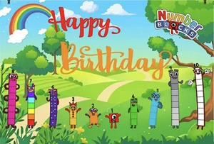 NUMBER BLOCKS PARK RAINBOW STARS TREES BIRTHDAY PARTY BANNER BACKDROP DECORATION - Picture 1 of 4