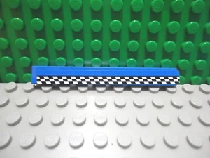 Lego 1 Blue 1x8 finish tile with sticker of checker strip - Picture 1 of 1