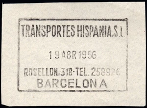 España - Recadero - 1956 - Tampón "Transportes Hispania S.L. - Barcelona" - Imagen 1 de 1