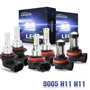 9005+H11+H11 LED Headlight Kit Fog light Bulbs High Low Beam 10000K White 6Pcs - Picture 1 of 21