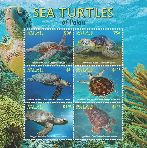 Palau 2018 - Tortugas marinas de Palau - Hoja de 6 sellos - Scott #1392 - MNH Foto 1 de 1