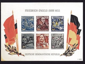 SELLOS ALEMANIA, ESTE (DDR) #264a — MARX + ENGELS S/S -- 1955 -- SIN USAR - Imagen 1 de 3