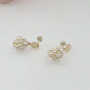 Dazzling 3-4mm Pearl Ball Bead Cluster Cute Chained Dangle Drop Earring - Picture 1 of 3