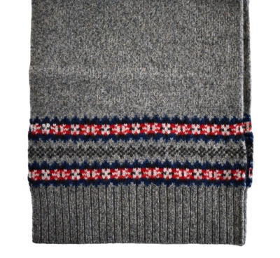 全新 正品 BROOKS Brothers 灰色 FAIR ISLE/NORDIC MERINO 羊毛混纺 长围巾 — 第 1/4 张图片
