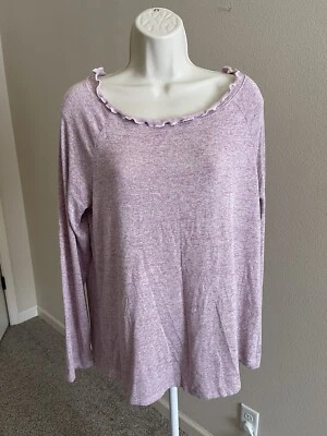 Pullover Gibson para mujer púrpura borde con volantes cuello redondo manga larga s L Foto 1 de 4