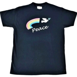 Teddy’s Ts Peace Dove Rainbow T-Shirt Disability Social Justice Pride Black YM - Picture 1 of 10
