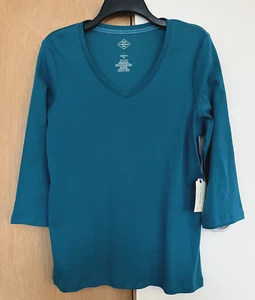 St. John's Bay Misses Size L (12-14) V-Neck 3/4 Sleeve T-Shirt- Ocean Depths - Picture 1 of 3