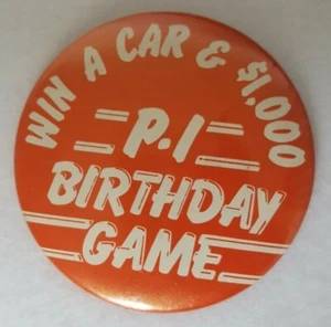Vtg Seattle PI Newspaper Pinback Button Win a Car Birthday Game Contest 3" - Picture 1 of 4