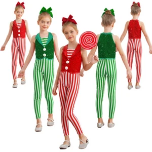 Girls Bodysuit Costume Unitard Competition Jumpsuit Cosplay Leotard Sequins - Bild 1 von 27