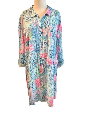 Vestido Camisa Lilly Pulitzer Tropical Coral Abotonada Rayón Para Mujer Talla XL Foto 1 de 4