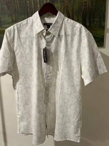 NEW Men MICHAEL KORS White Floral Stretch Short Sleeve Button Up Shirt XXL - Picture 1 of 7