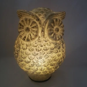Vintage 10" Tall White And Gold Glass Owl with light inside - Picture 1 of 7