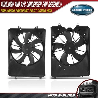 2x Left & Right Auxiliary and A/C Condenser Fan Assy for Honda Passport Acura - Image 1 of 4