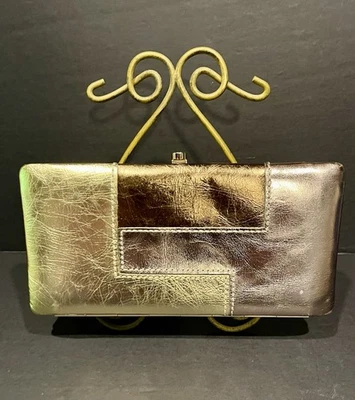 PERLINA Couro 8-1/2” Clutch/Carteira Ouro-Bronze-Prata Ocasião Especial - Imagem 1 de 4