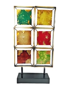 Mid-Century Abstract Metal Art Sculpture 6-Panel Tabletop Modern Decor - Picture 1 of 11