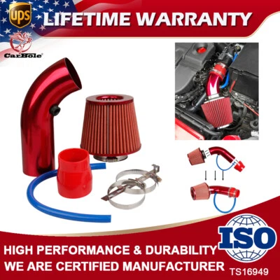 Red Cold Air Intake Filter Induction Kit Pipe Power Flow Hose System Accessories - Image 1 of 4