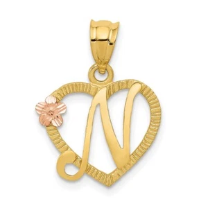 14k Two-tone Gold Heart Letter N Initial Pendant Perfect Gift for Her - Picture 1 of 6