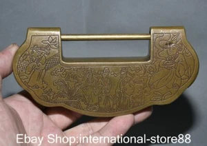 6" Rare Old Chinese Copper Dynasty Palace People Belle Flower Key Lock - Picture 1 of 8