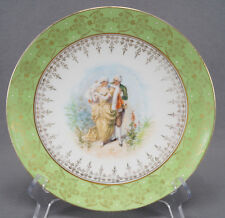 Royal Vienna Style Watteau Scene Green & Gold White Beaded 8 1/2 Inch Plate