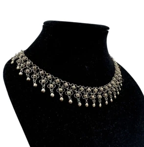 GORGEOUS STERLING SILVER 925 VINTAGE BIB FLOWER DROPS FILIGREE COLLIER NECKLACE - Picture 1 of 10